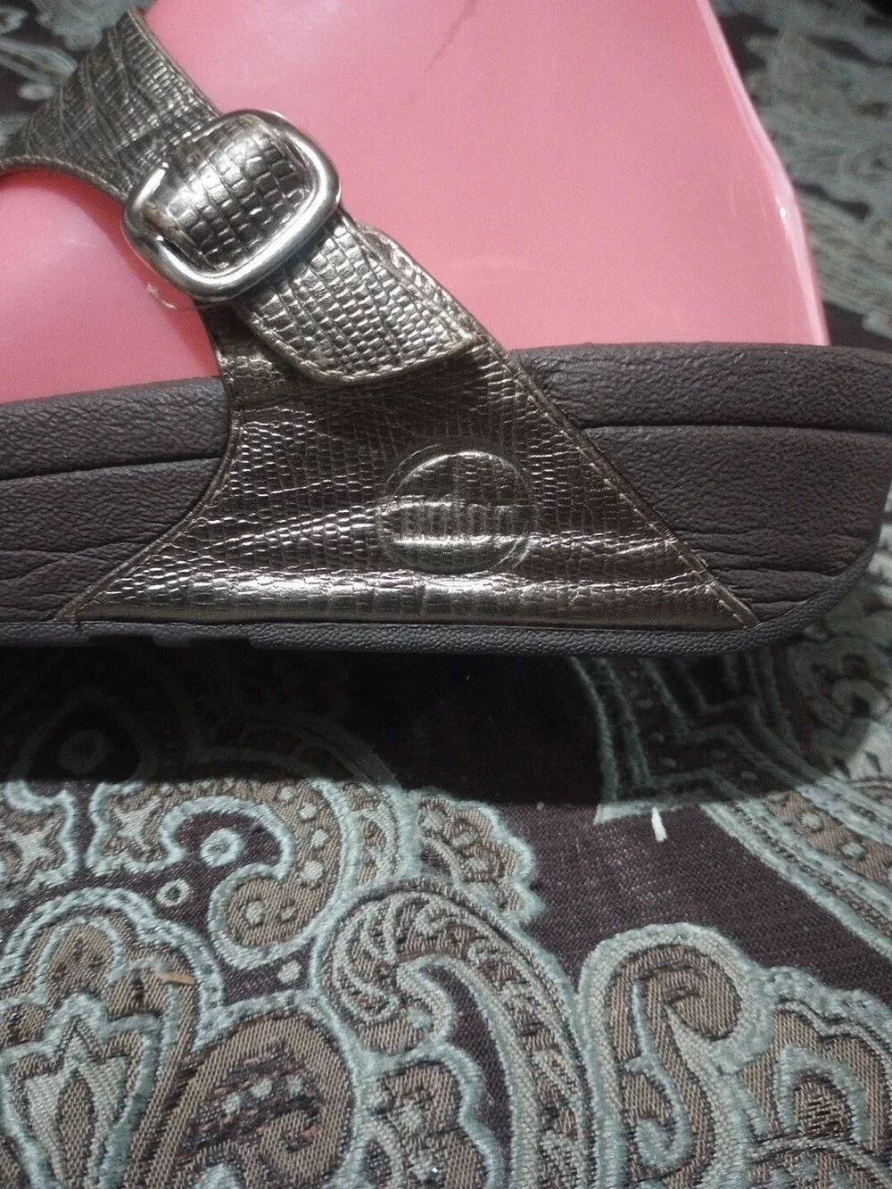 Fitflop The Skinny 350-012 Metallic Gold Brown Sandals Thong Slip On Women's 9